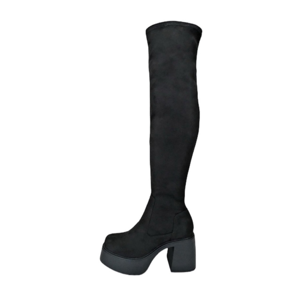 platform heeled suede high knee boots